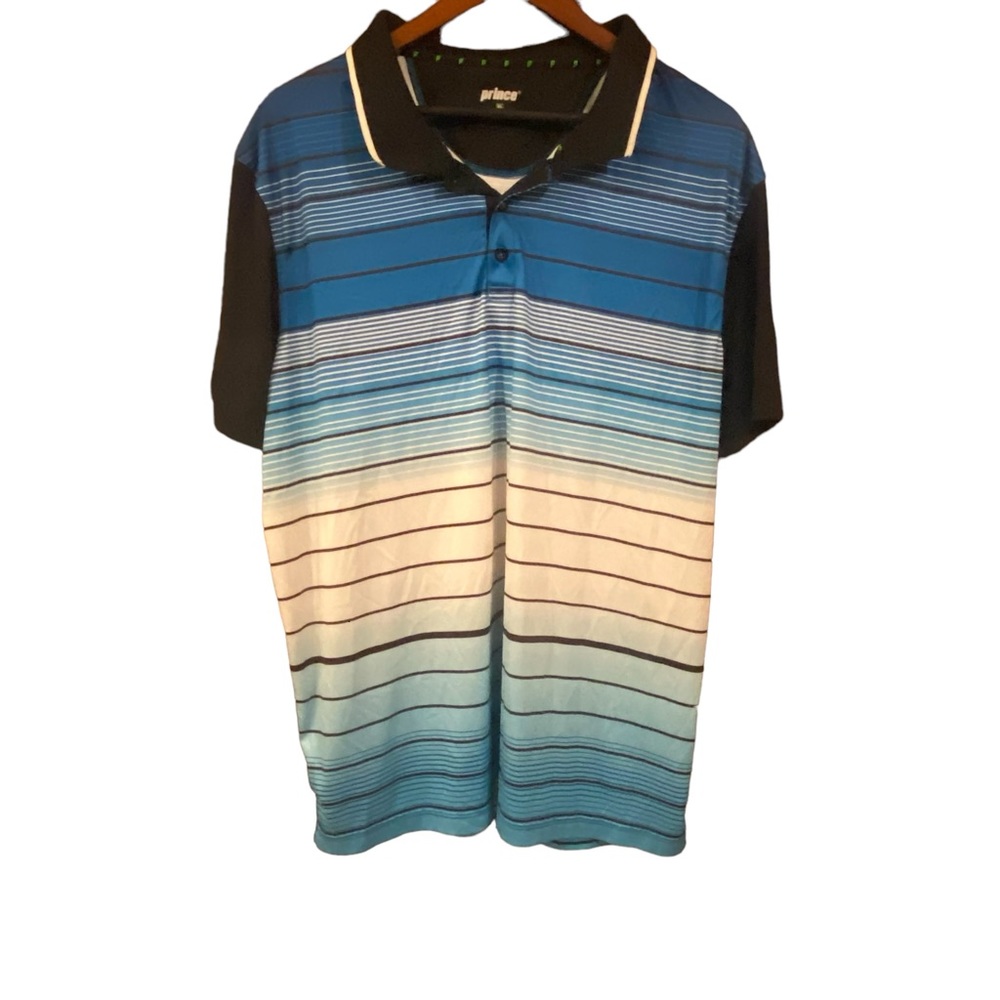 Prince Golf‎ Polo Shirt Men's Blue, White & Blue Striped Golfer Casual Size XL - Picture 2 of 8